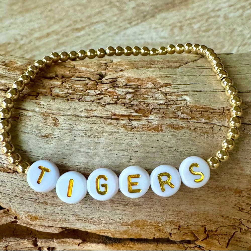 Handmade 14 karat gold filled stretch Tigers bracelet